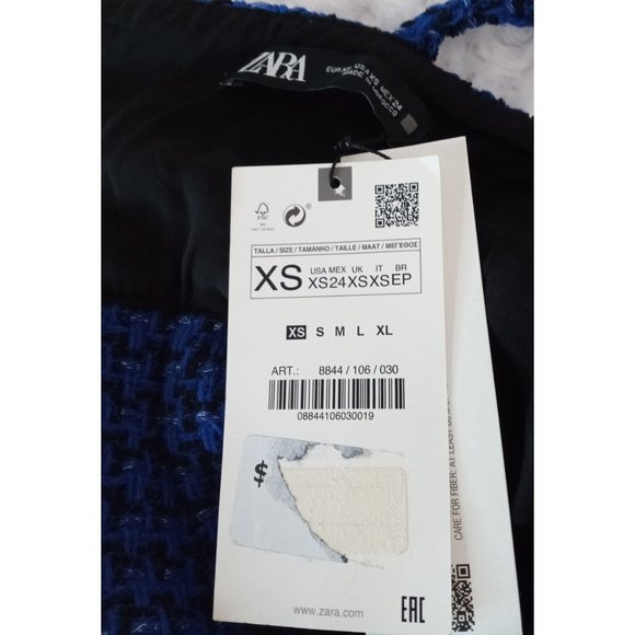 NWT Zara Textured Tweed Weave Blue Tank Mini Dress Spaghetti Straps Sz XS - Picture 6 of 7